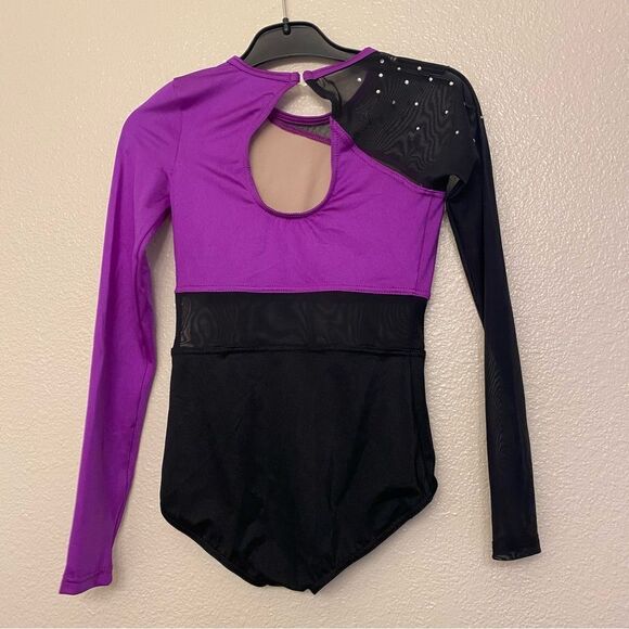WEISSMAN Dance Costume purple mesh rhinestone leotard Don't Call Me Up 14146 MC - Picture 2 of 10